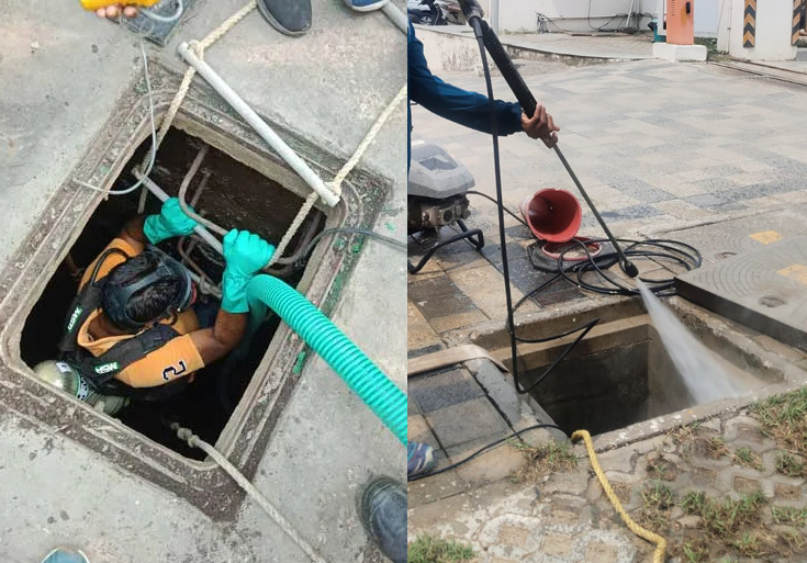 Clean Water India Tank Cleaners staff performing overhead water tank cleaning service in Chennai